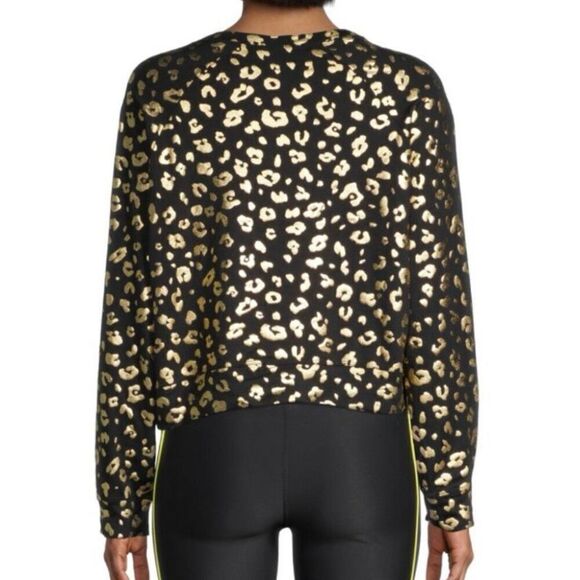 Terez Metallic Foil Cheetah Print Crewneck Sweatshirt Women Large Black Gold NWT - Picture 2 of 8